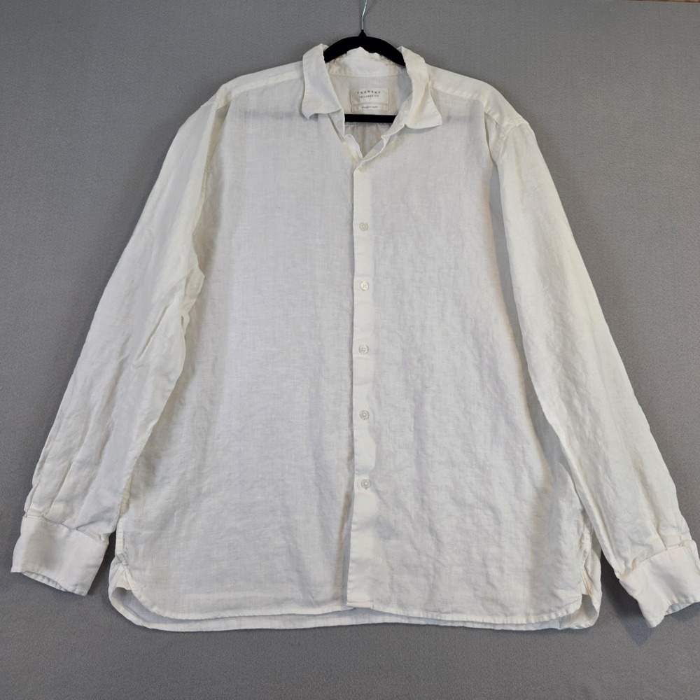 Trenery Mens XXXL White French Linen Tailored Fit Button Down Shirt Delave Linen